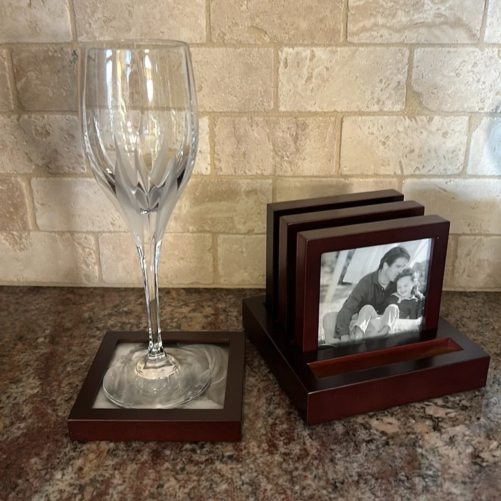 Coaster Frames Cherry Wood -Custom Photo Gift Hallmark 4 Coasters & Holder - Picture 7 of 17